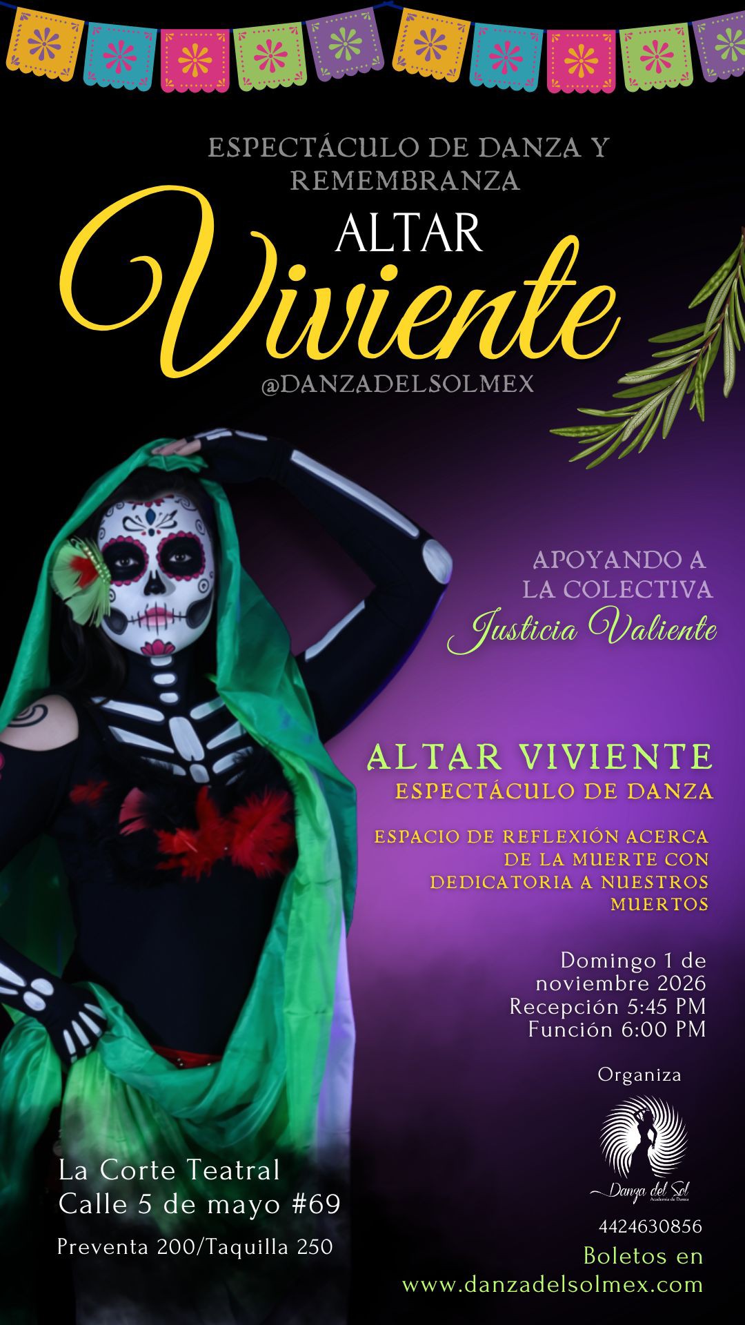 Flyer Altar Viviente — espectáculo de danza, 1 de noviembre en La Corte Teatral